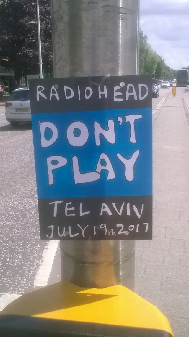 Radiohead protest sign