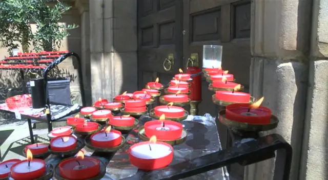 Candles outside Birmingham Cathedral