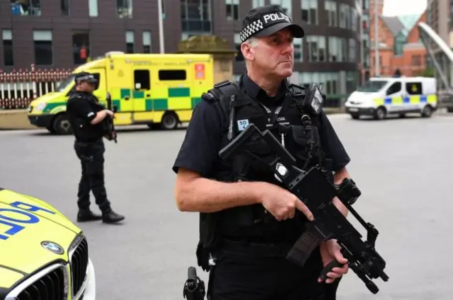 Armed policeman in Manchester