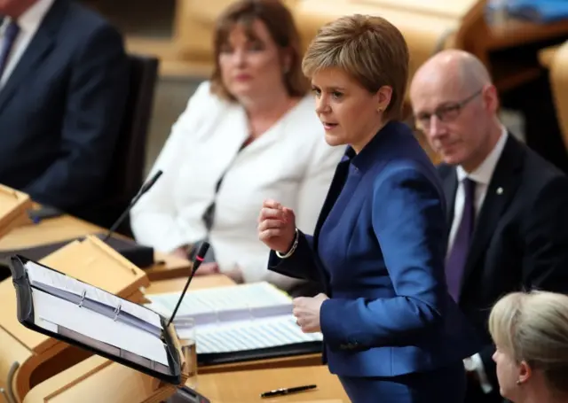 First Minister Nicola Sturgeon during First Minister"s Questions at the Scottish Parliament in Edinburgh