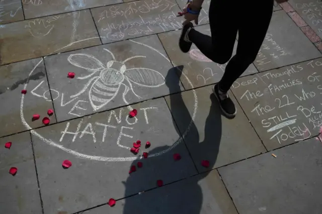 Tributes chalked on a Manchester pavement