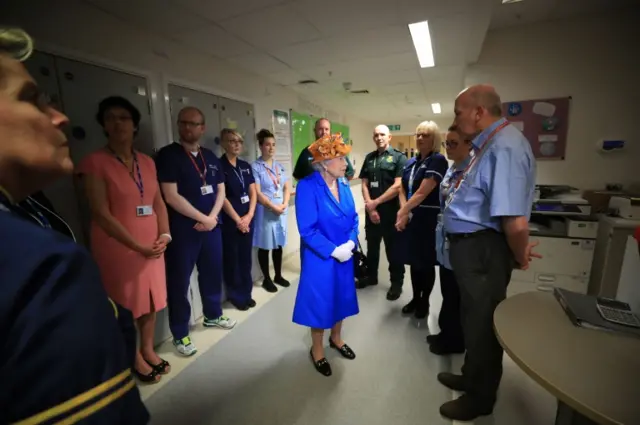 The Queen spoke to staff at the Royal Manchester Children's Hospital in Manchester