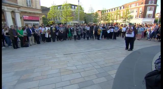 Crowd gathered in the square