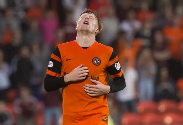 Dundee United striker Simon Murray shows his disappointment