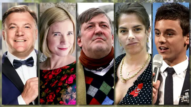 Ed Balls, Lucy Worsley, Stephen Fry, Tracey Emin and Tom Daley