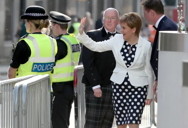 Nicola Sturgeon arriving at Hunter dinner