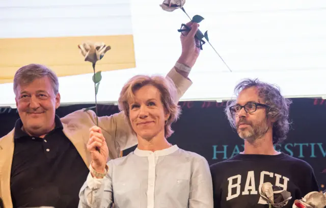 Stephen Fry, Juliet Stephenson and James Rhodes after Letters Live