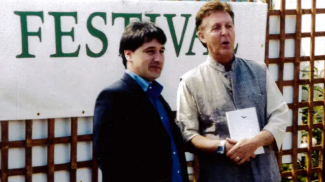 Peter Florence and Paul McCartney at Hay Festival