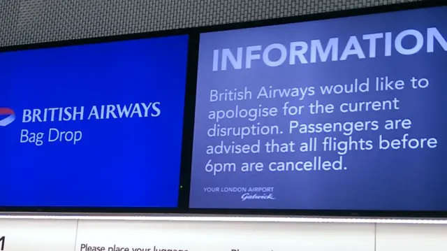 BA cancellation notice at gatwick