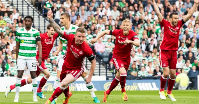 Jonny Hayes celebrates his opening goal at Hampden