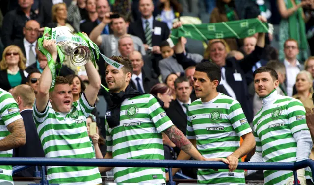 James Forrest lifts the cup in 2013 after a 3-0 win over Hibernian