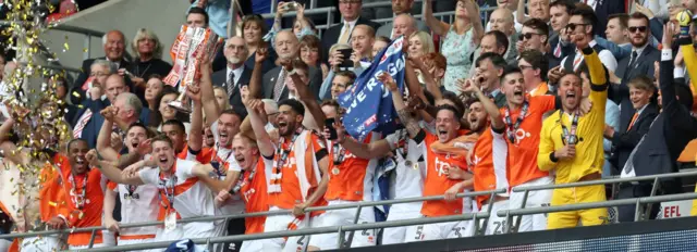 Blackpool lift the play-off trophy