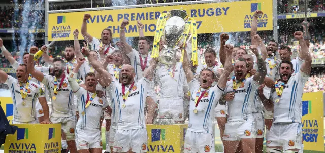 Exeter Chiefs celebrate winning the Premiership final