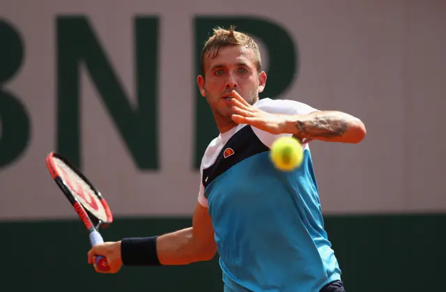 Dan Evans plays a forehand