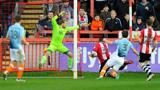 Blackpool and Exeter in action this past February