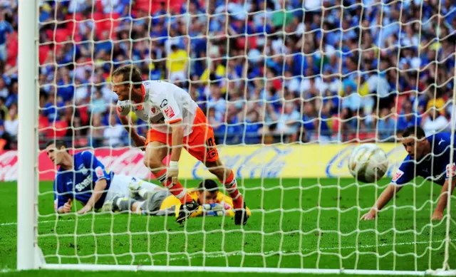 Brett Ormerod peels away after scoring for Blackpool at Wembley