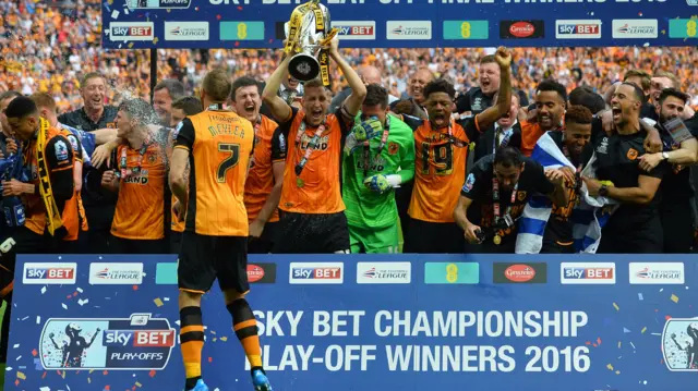 Hull celebrate winning the Championship play-off final