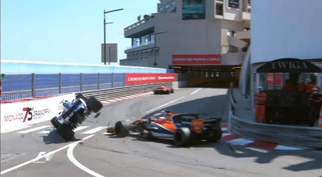 The crash between Wehrlein and Button