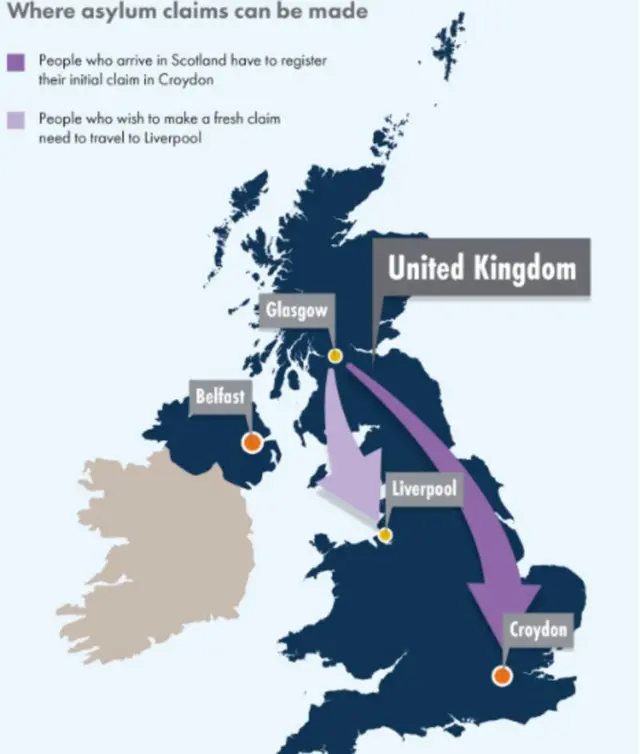 Map shows where asylum claims can be made in Scotland