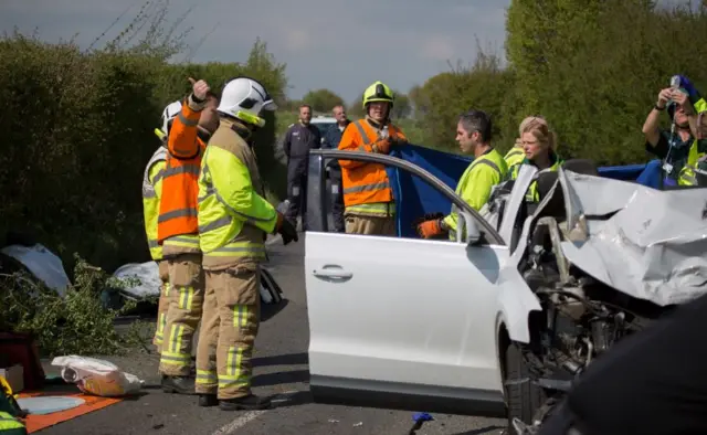 Crash scene at Akenham, Suffolk