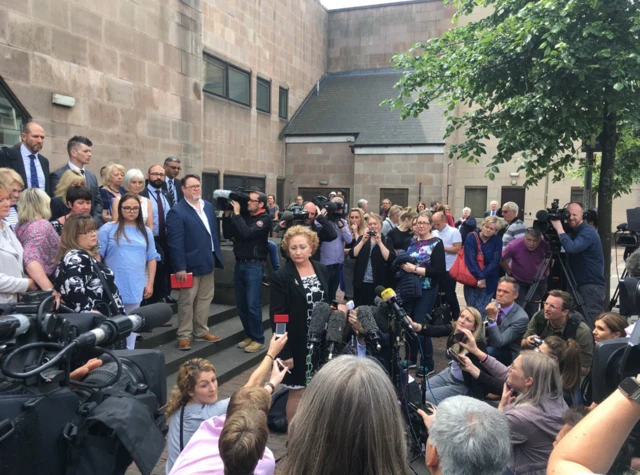 Victims giving a statement outside court