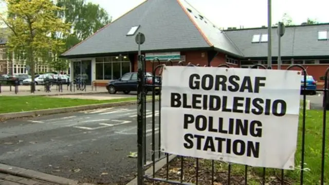 Polling sign in Welsh