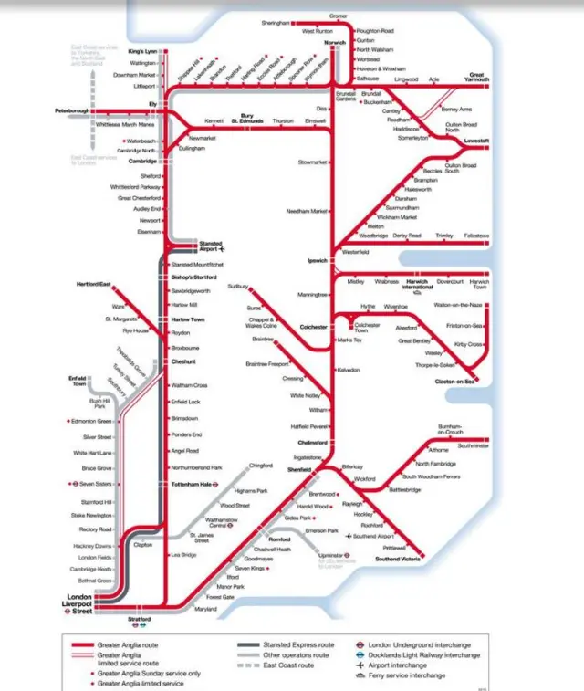 Great Anglia station map