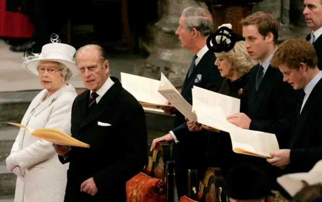 Queen Elizabeth and Prince Philip attend a service of celebration for their diamond wedding anniversary in Westminster Abbey in 2007