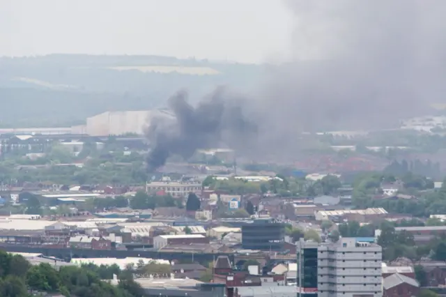 Smoke plume from fire in Darnall