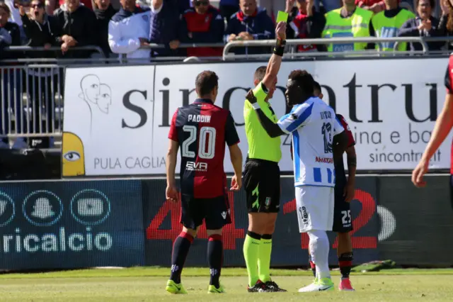 Muntari shown the yellow card