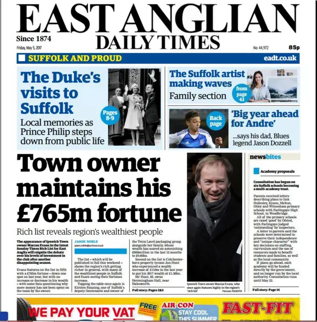 Front page of east edition of the EADT