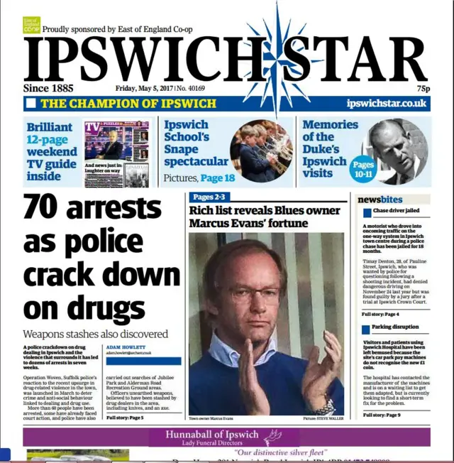 Front page of Ipswich Star