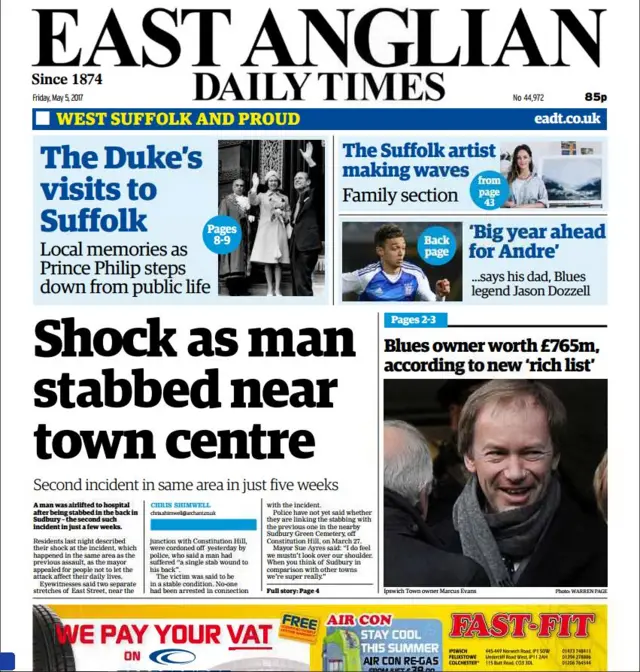 Front page of west edition of EADT