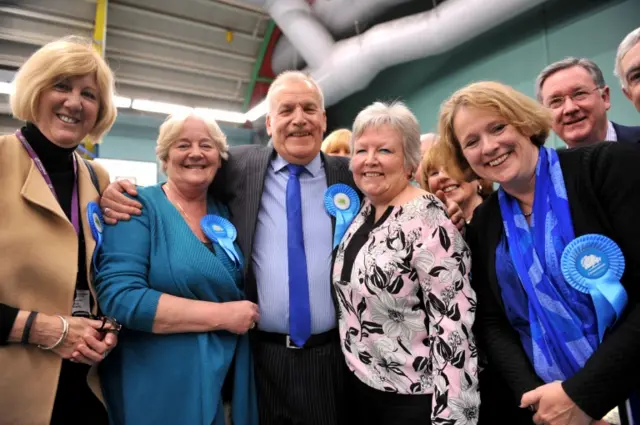 Conservative candidate for Chelmsford Central, Dick Madden celebrates after retaining his seat in the Essex County Council local elections