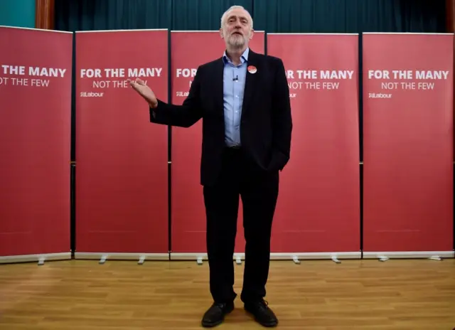 Labour Party leader Jeremy Corbyn speaks during an election campaign event in Derby