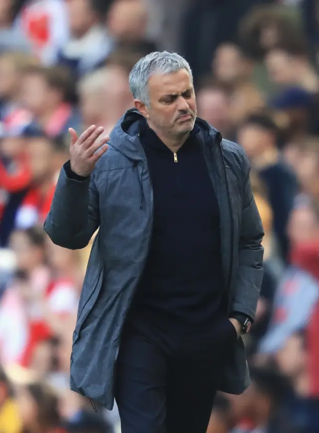 Mourinho reacts on the touchline