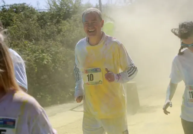 Liberal Democrat leader Tim Farron takes part in an annual fun run in Kendal, Cumbria