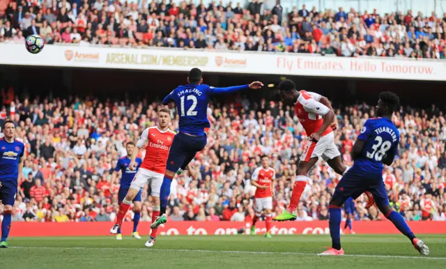 Welbeck's header hits the back of the net