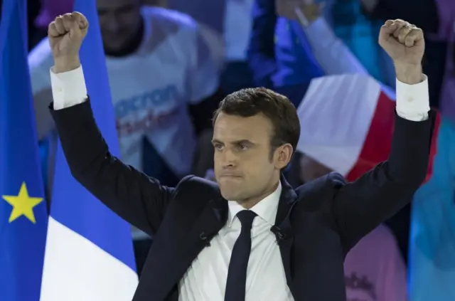 French presidential election candidate for the "En Marche!" (Onwards!) political movement, Emmanuel Macron