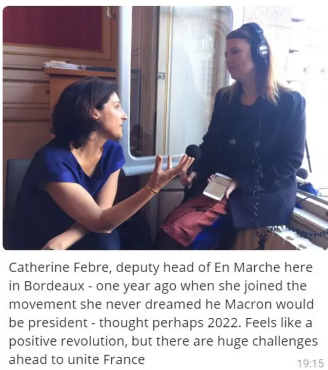 Nuala McGovern with En Marche official Catherine Febre - 7 May 2017