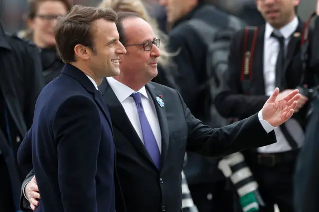 Macron (left) and Hollande