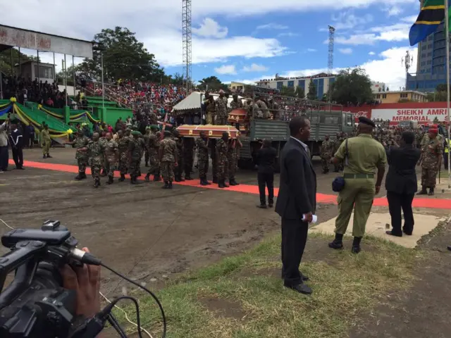 Coffins brought to stadium