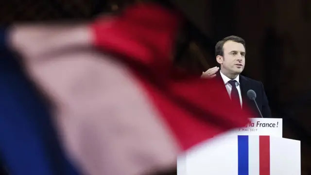 Macron addresses supporters after winning