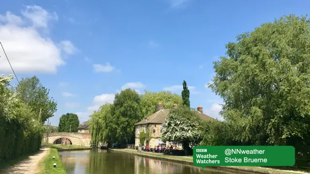 Canal and sunny skies in Stoke Bruerne.