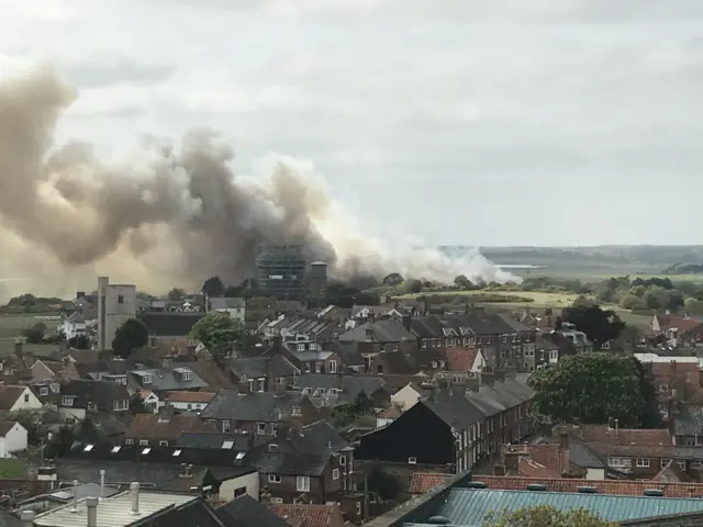 Southwold fire from across the town