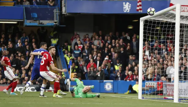 Marcos Alonso hits the bar