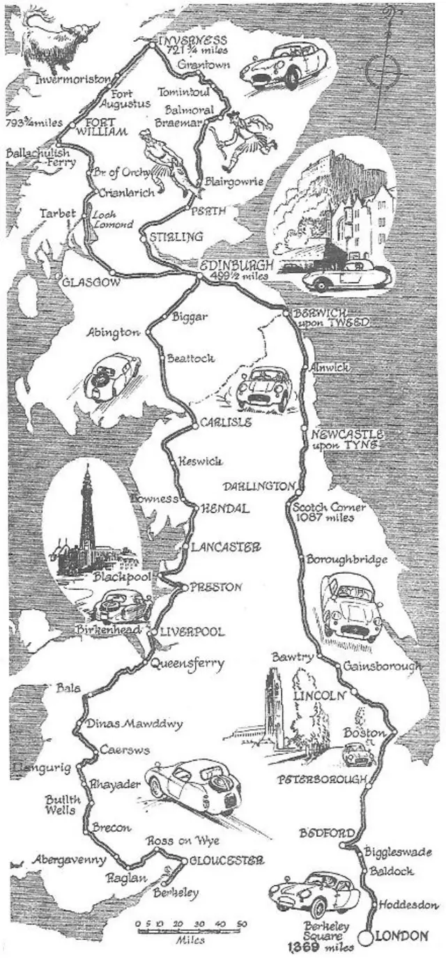 The route of the original Berkeley to Berkeley in a Berkeley road trip in 1960