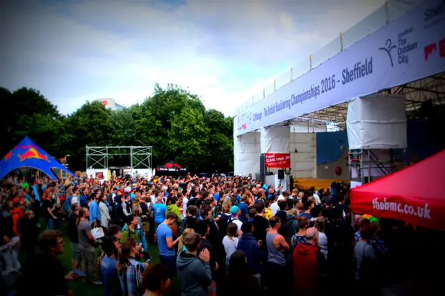 Climbers competing in Sheffield