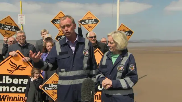 Tim Farron campaigning with former MP Tessa Munt