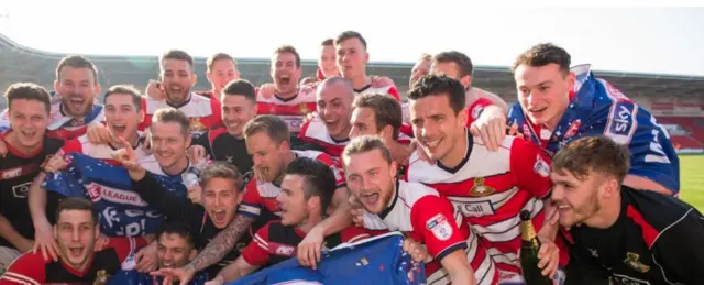 Rovers team celebrate promotion